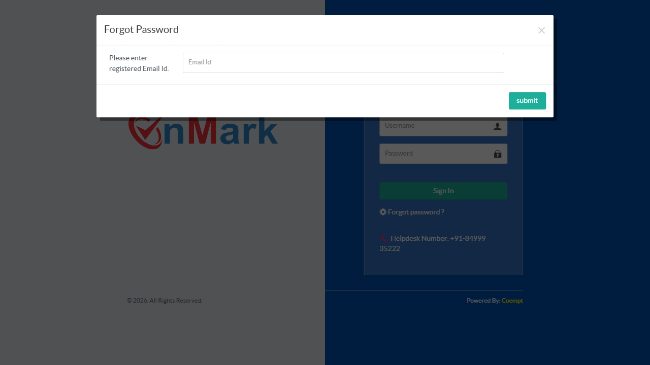 Forgot password page
