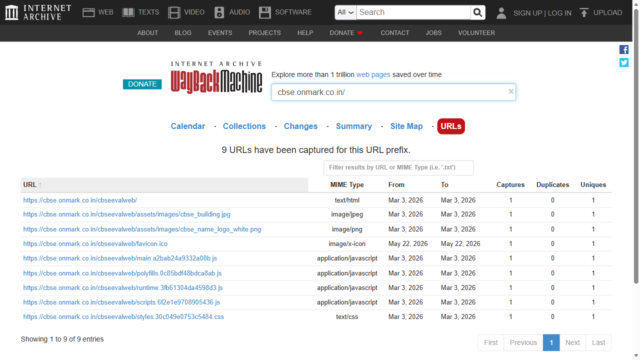 Wayback Machine archive of CBSE portal